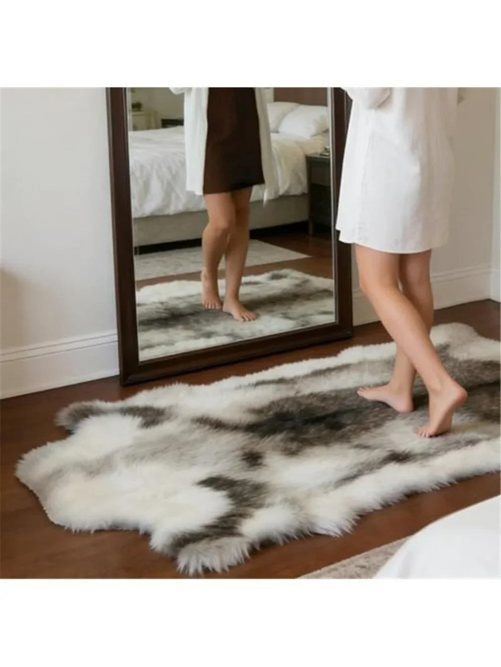 Reindeer Pattern Faux Fur Area Rug,3.6'x3.0' Plush Machine Washable Runner for